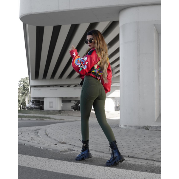 Legginsy modelujące / wysoki stan / PRĄŻKI OLIVKA / XS - S - M - L - XL